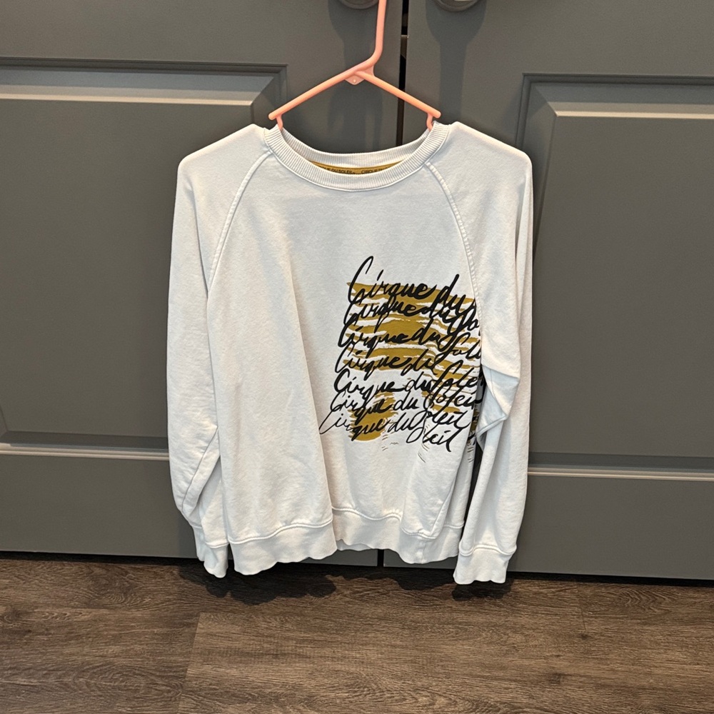 White Graphic Crewneck Sweatshirt with Script and Gold Accent